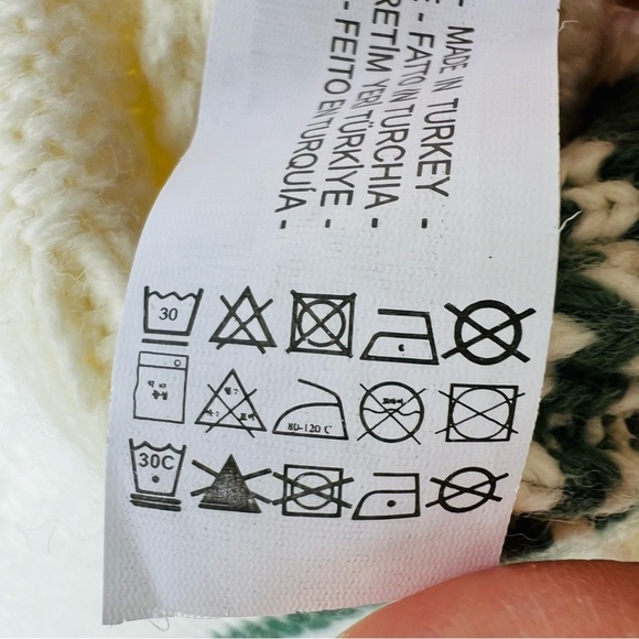 Zara White Green Stripes FOLDOVER NECK Pullover Wool Blend SIZE XL NWOT - Picture 5 of 8